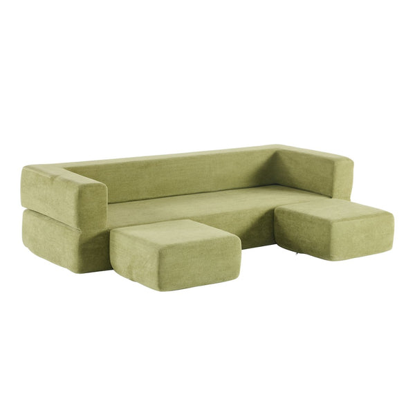 English Elm Versatile Modular Chenille Sofa with Ottomans Converts to Sectional or Sleeper Bed Green W3612P491920