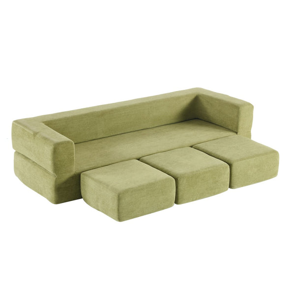 English Elm Versatile Modular Chenille Sofa with Ottomans Converts to Sectional or Sleeper Bed Green W3612P491920