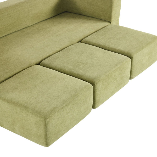 English Elm Versatile Modular Chenille Sofa with Ottomans Converts to Sectional or Sleeper Bed Green W3612P491920