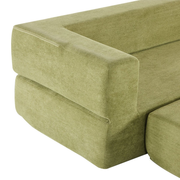 English Elm Versatile Modular Chenille Sofa with Ottomans Converts to Sectional or Sleeper Bed Green W3612P491920