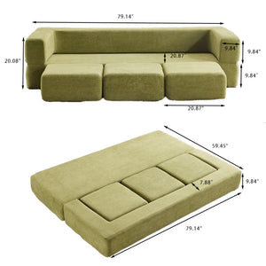 English Elm Versatile Modular Chenille Sofa with Ottomans Converts to Sectional or Sleeper Bed Green W3612P491920