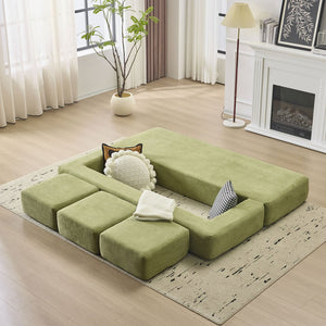 English Elm Versatile Modular Chenille Sofa with Ottomans Converts to Sectional or Sleeper Bed Green W3612P491920