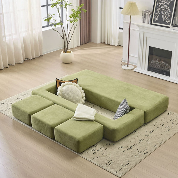 English Elm Versatile Modular Chenille Sofa with Ottomans Converts to Sectional or Sleeper Bed Green W3612P491920
