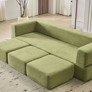English Elm Versatile Modular Chenille Sofa with Ottomans Converts to Sectional or Sleeper Bed Green W3612P491920
