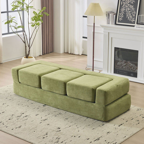 English Elm Versatile Modular Chenille Sofa with Ottomans Converts to Sectional or Sleeper Bed Green W3612P491920