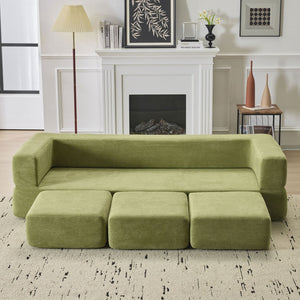 English Elm Versatile Modular Chenille Sofa with Ottomans Converts to Sectional or Sleeper Bed Green W3612P491920