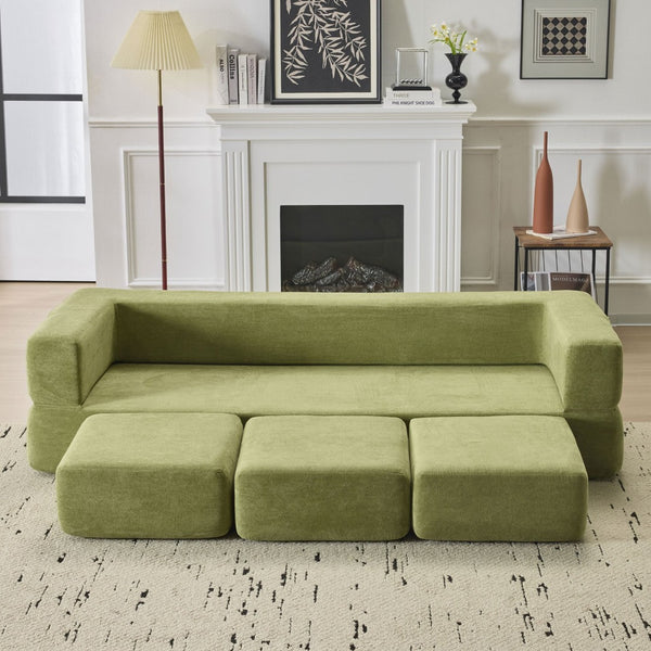 English Elm Versatile Modular Chenille Sofa with Ottomans Converts to Sectional or Sleeper Bed Green W3612P491920