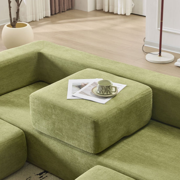English Elm Versatile Modular Chenille Sofa with Ottomans Converts to Sectional or Sleeper Bed Green W3612P491920
