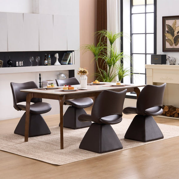 English Elm This Swivel Dining Chair Offers Faux Leather Comfort with a Hollow Curved High Back W3612P506907