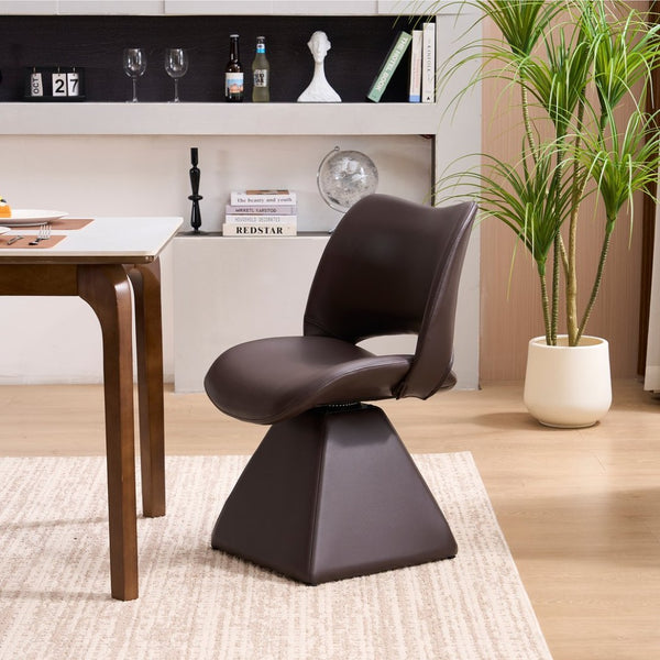English Elm This Swivel Dining Chair Offers Faux Leather Comfort with a Hollow Curved High Back W3612P506907