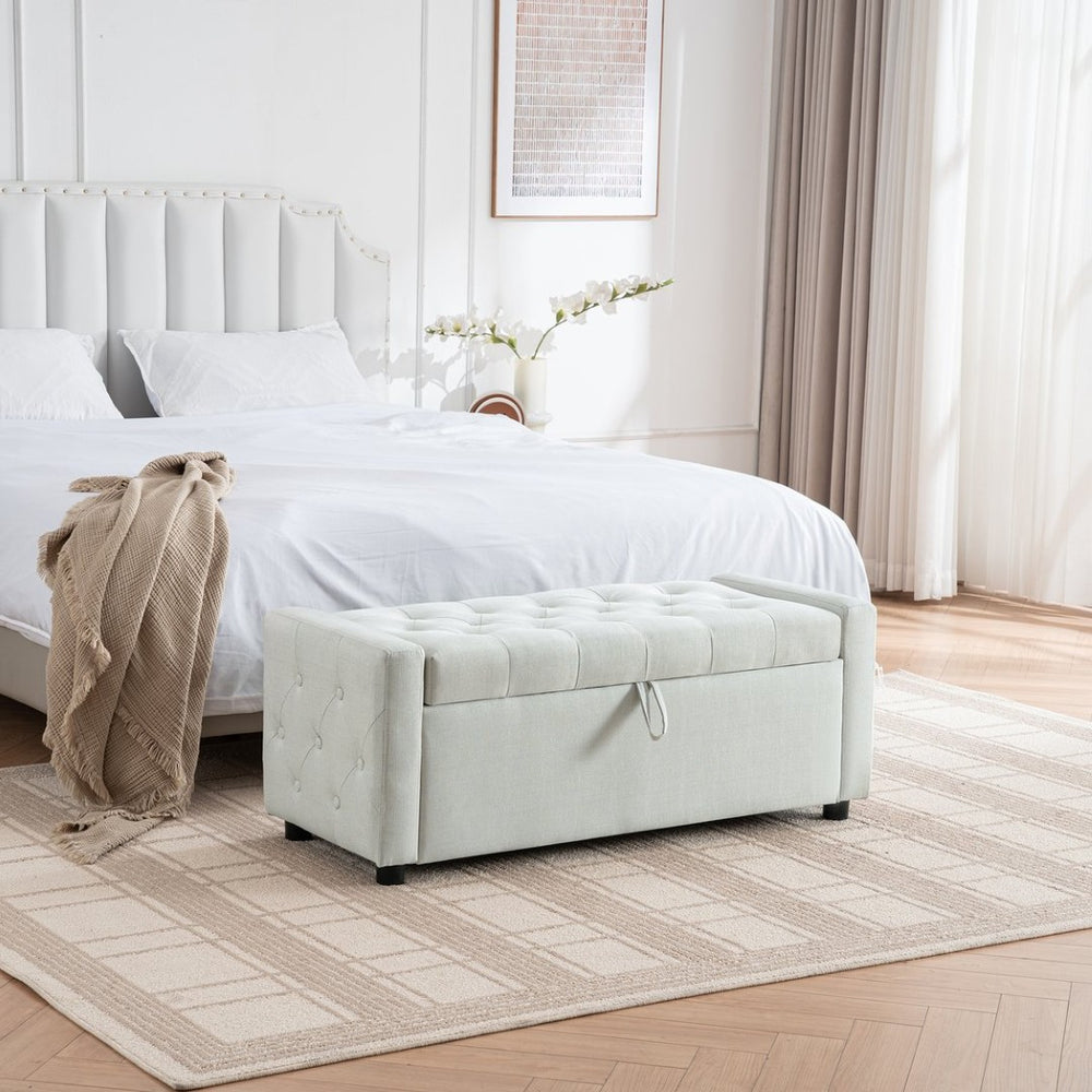English Elm Light Luxury Upholstered Storage Bench Zippered Fabric Seat for Bedroom or Entryway W3612P515268