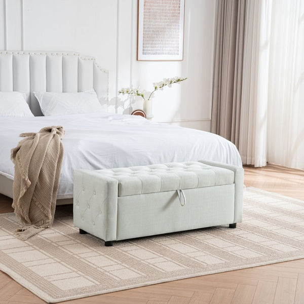 English Elm Light Luxury Upholstered Storage Bench Zippered Fabric Seat for Bedroom or Entryway W3612P515268