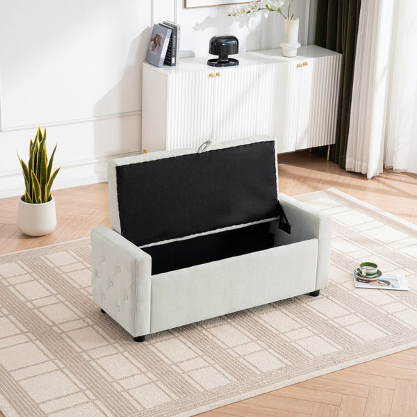 English Elm Light Luxury Upholstered Storage Bench Zippered Fabric Seat for Bedroom or Entryway W3612P515268