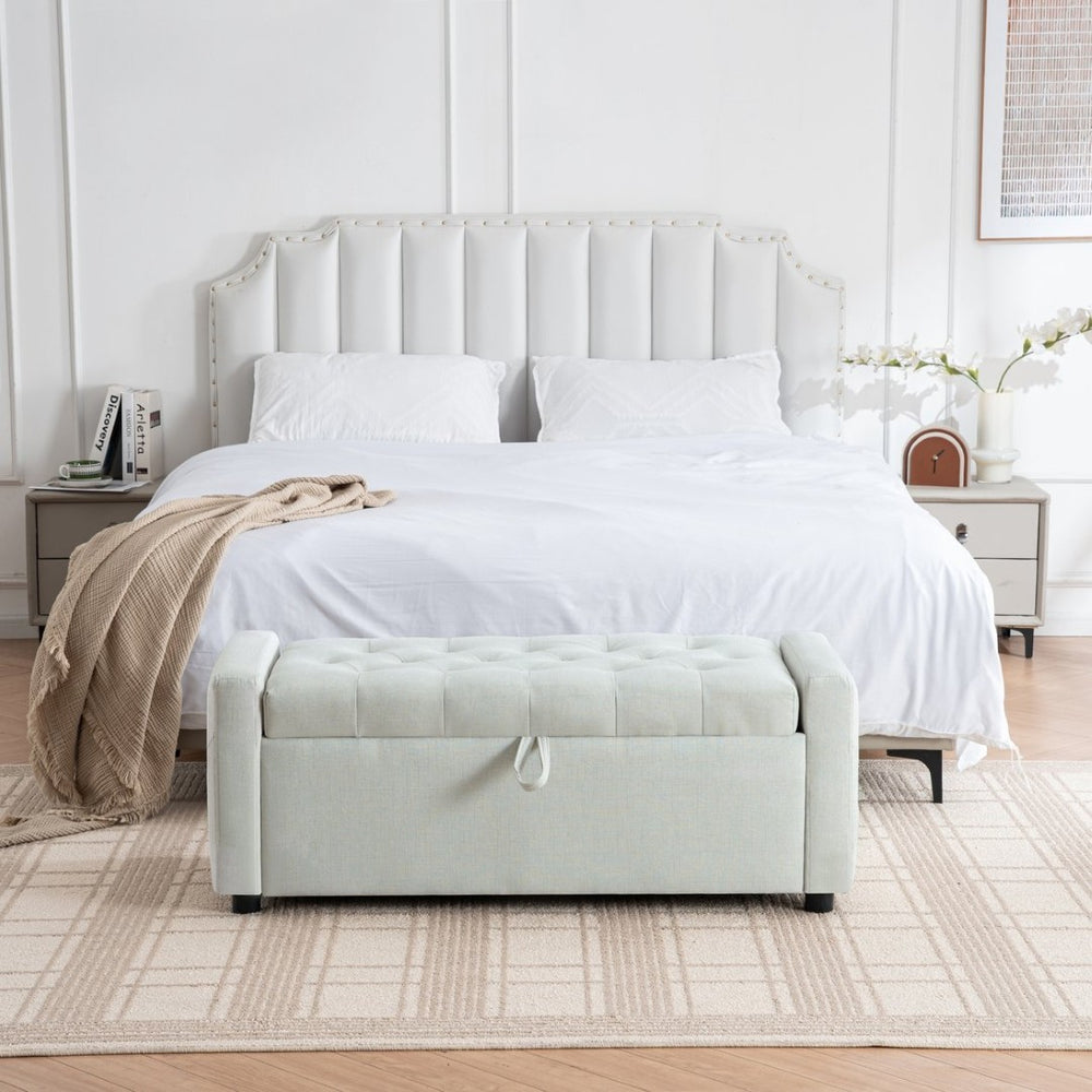 English Elm Light Luxury Upholstered Storage Bench Zippered Fabric Seat for Bedroom or Entryway W3612P515268