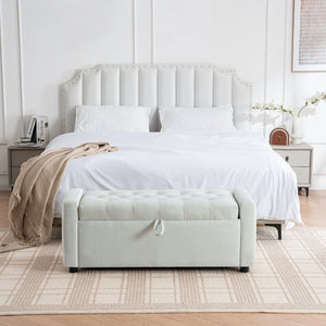 English Elm Light Luxury Upholstered Storage Bench Zippered Fabric Seat for Bedroom or Entryway W3612P515268