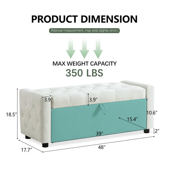 English Elm Light Luxury Upholstered Storage Bench Zippered Fabric Seat for Bedroom or Entryway W3612P515268