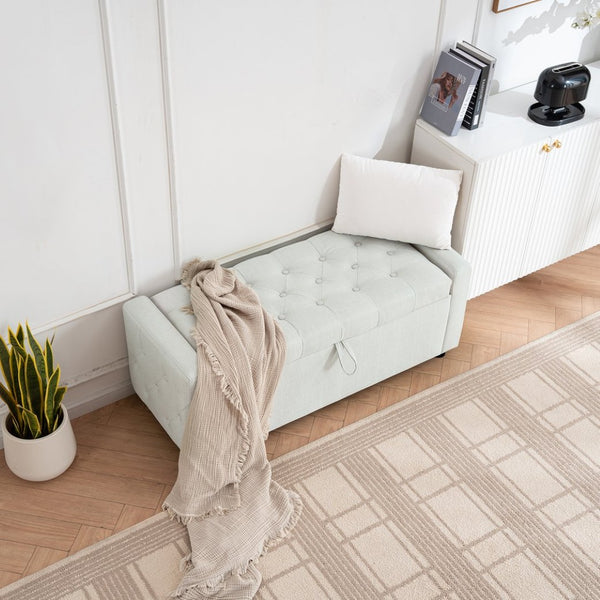English Elm Light Luxury Upholstered Storage Bench Zippered Fabric Seat for Bedroom or Entryway W3612P515268