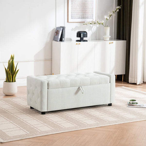 English Elm Light Luxury Upholstered Storage Bench Zippered Fabric Seat for Bedroom or Entryway W3612P515268