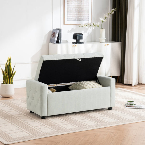 English Elm Light Luxury Upholstered Storage Bench Zippered Fabric Seat for Bedroom or Entryway W3612P515268