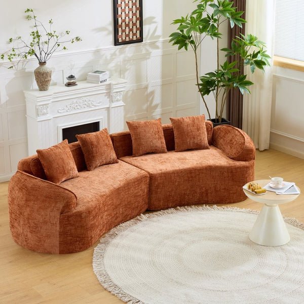 English Elm Orange Sculptural Arc Modular Sofa with Nordic Inspired Upholstered Curved Living Room Design W3612S00020