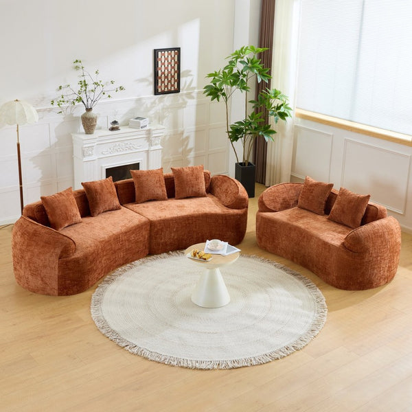 English Elm Orange Sculptural Arc Modular Sofa with Nordic Inspired Upholstered Curved Living Room Design W3612S00020