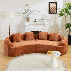 English Elm Orange Sculptural Arc Modular Sofa with Nordic Inspired Upholstered Curved Living Room Design W3612S00020