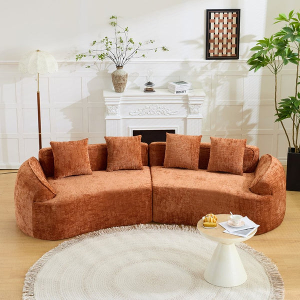 English Elm Orange Sculptural Arc Modular Sofa with Nordic Inspired Upholstered Curved Living Room Design W3612S00020