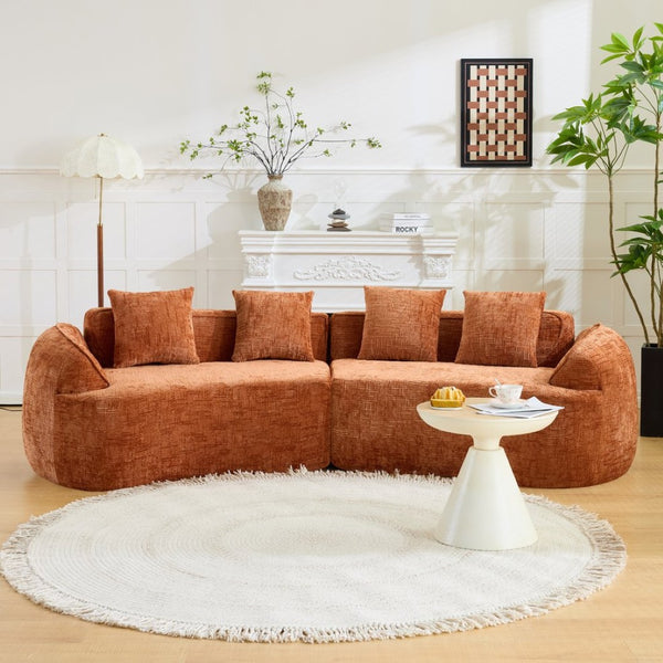 English Elm Orange Sculptural Arc Modular Sofa with Nordic Inspired Upholstered Curved Living Room Design W3612S00020