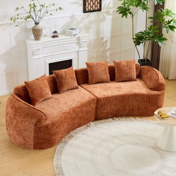 English Elm Orange Sculptural Arc Modular Sofa with Nordic Inspired Upholstered Curved Living Room Design W3612S00020
