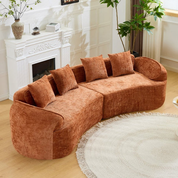 English Elm Orange Sculptural Arc Modular Sofa with Nordic Inspired Upholstered Curved Living Room Design W3612S00020