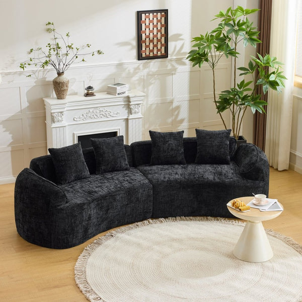 English Elm Black Curved Modular Sofa Nordic Arc Silhouette Upholstered Living Room Seating W3612S00021