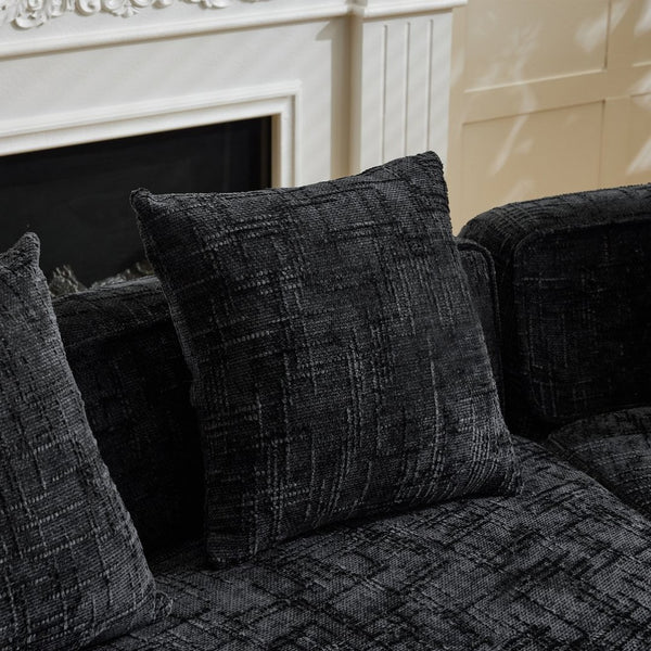 English Elm Black Curved Modular Sofa Nordic Arc Silhouette Upholstered Living Room Seating W3612S00021