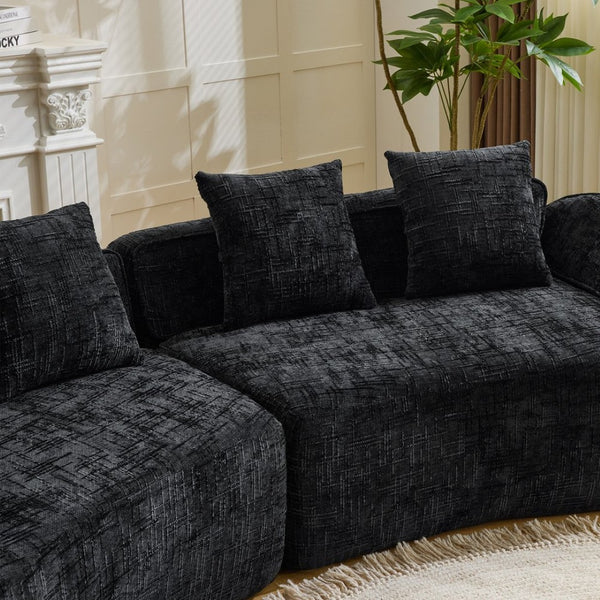 English Elm Black Curved Modular Sofa Nordic Arc Silhouette Upholstered Living Room Seating W3612S00021