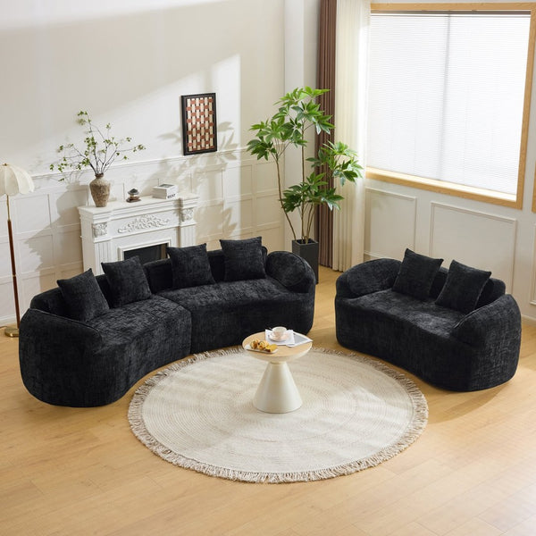 English Elm Black Curved Modular Sofa Nordic Arc Silhouette Upholstered Living Room Seating W3612S00021