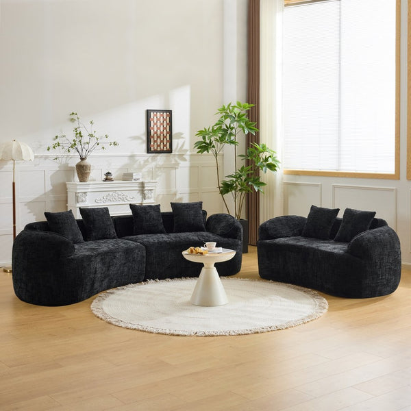 English Elm Black Curved Modular Sofa Nordic Arc Silhouette Upholstered Living Room Seating W3612S00021