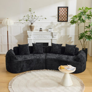 English Elm Black Curved Modular Sofa Nordic Arc Silhouette Upholstered Living Room Seating W3612S00021