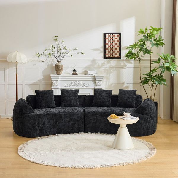 English Elm Black Curved Modular Sofa Nordic Arc Silhouette Upholstered Living Room Seating W3612S00021