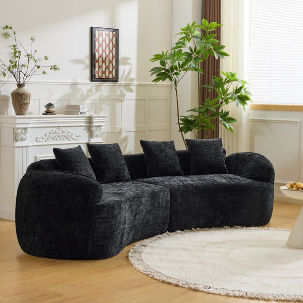 English Elm Black Curved Modular Sofa Nordic Arc Silhouette Upholstered Living Room Seating W3612S00021