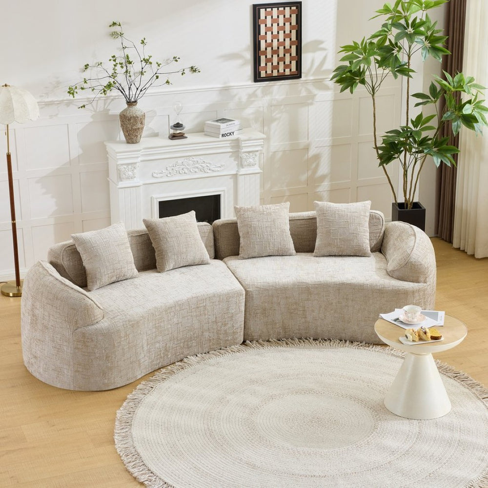 English Elm Khaki Arc Sofa Sculptural Nordic Silhouette with Spring Cushion Support for Living Rooms W3612S00022
