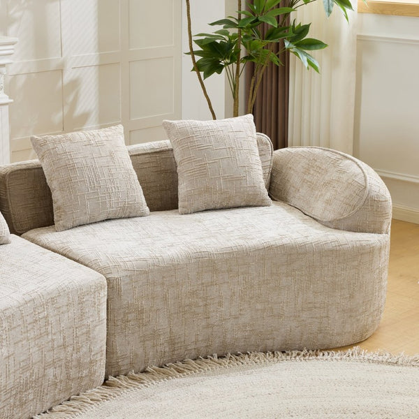 English Elm Khaki Arc Sofa Sculptural Nordic Silhouette with Spring Cushion Support for Living Rooms W3612S00022