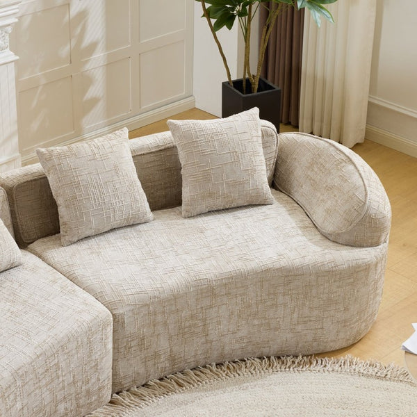 English Elm Khaki Arc Sofa Sculptural Nordic Silhouette with Spring Cushion Support for Living Rooms W3612S00022