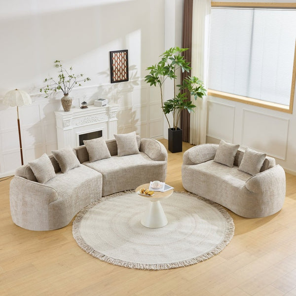 English Elm Khaki Arc Sofa Sculptural Nordic Silhouette with Spring Cushion Support for Living Rooms W3612S00022