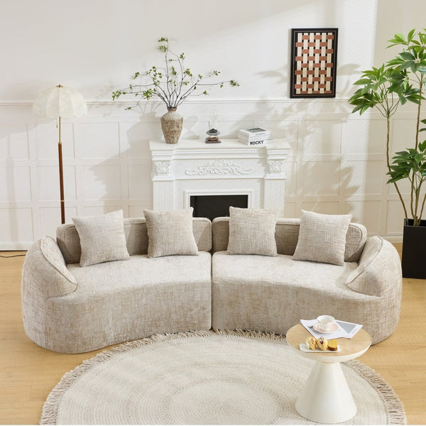 English Elm Khaki Arc Sofa Sculptural Nordic Silhouette with Spring Cushion Support for Living Rooms W3612S00022