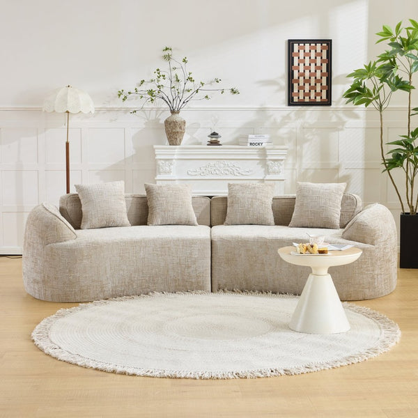 English Elm Khaki Arc Sofa Sculptural Nordic Silhouette with Spring Cushion Support for Living Rooms W3612S00022