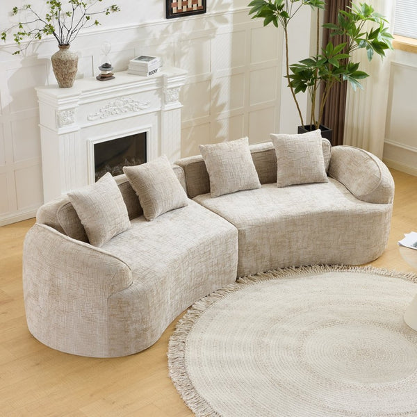 English Elm Khaki Arc Sofa Sculptural Nordic Silhouette with Spring Cushion Support for Living Rooms W3612S00022
