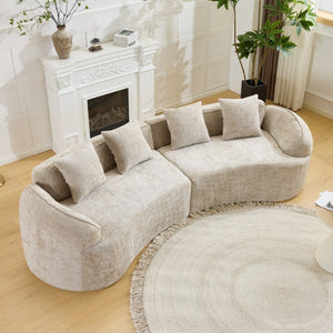 English Elm Khaki Arc Sofa Sculptural Nordic Silhouette with Spring Cushion Support for Living Rooms W3612S00022