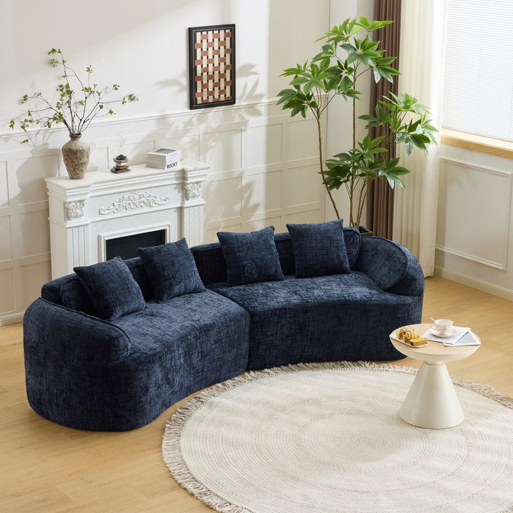 English Elm Dark Navy Curved Modular Sofa Nordic Arc Silhouette with Spring Support for Living Room W3612S00023