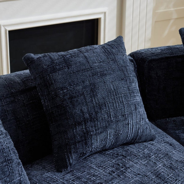 English Elm Dark Navy Curved Modular Sofa Nordic Arc Silhouette with Spring Support for Living Room W3612S00023
