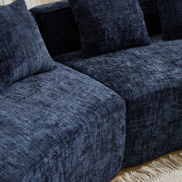 English Elm Dark Navy Curved Modular Sofa Nordic Arc Silhouette with Spring Support for Living Room W3612S00023