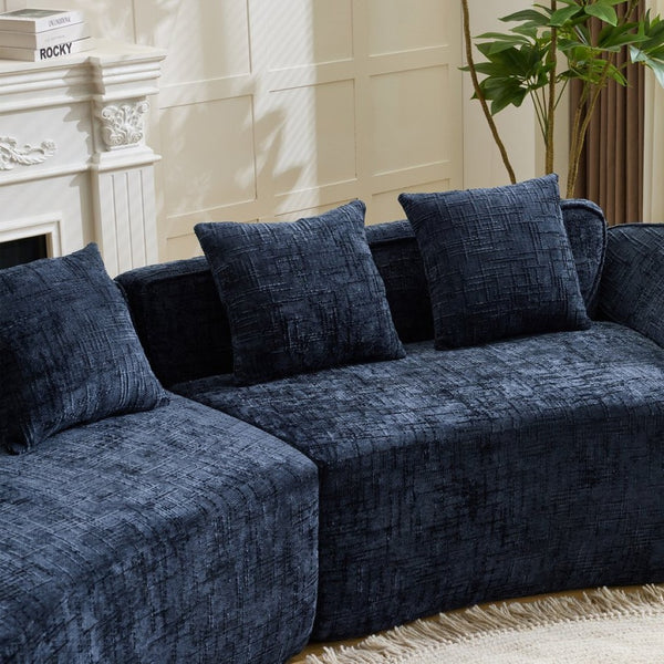 English Elm Dark Navy Curved Modular Sofa Nordic Arc Silhouette with Spring Support for Living Room W3612S00023